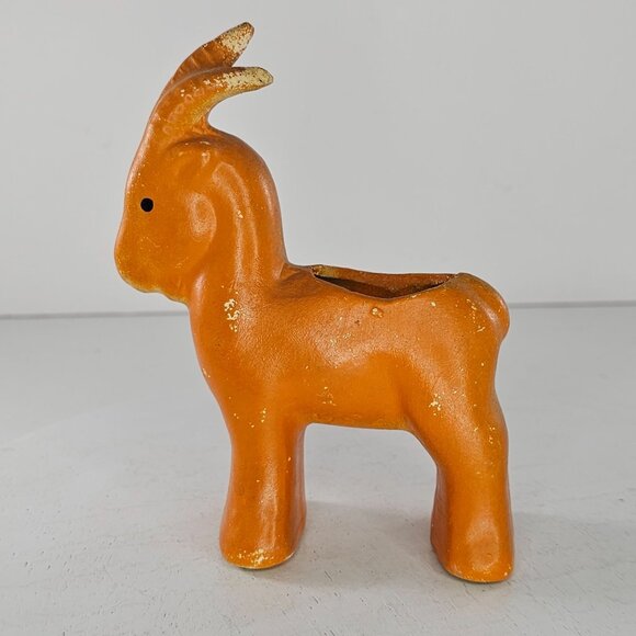 Shawnee Pottery Goat Ram Planter Orange USA - Picture 5 of 10